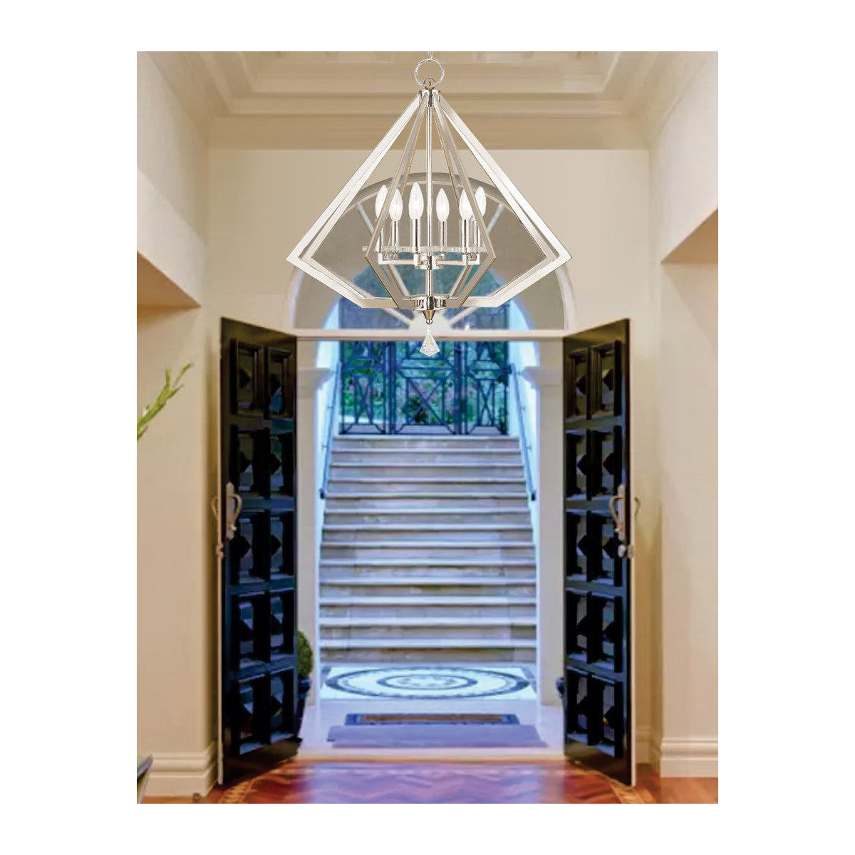 Livex Lighting Diamond Collection 6 Light Polished Nickel Chandelier in Polished Nickel 50666-35