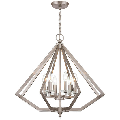 Livex Lighting Diamond Collection 6 Light Brushed Nickel Chandelier in Brushed Nickel 50666-91