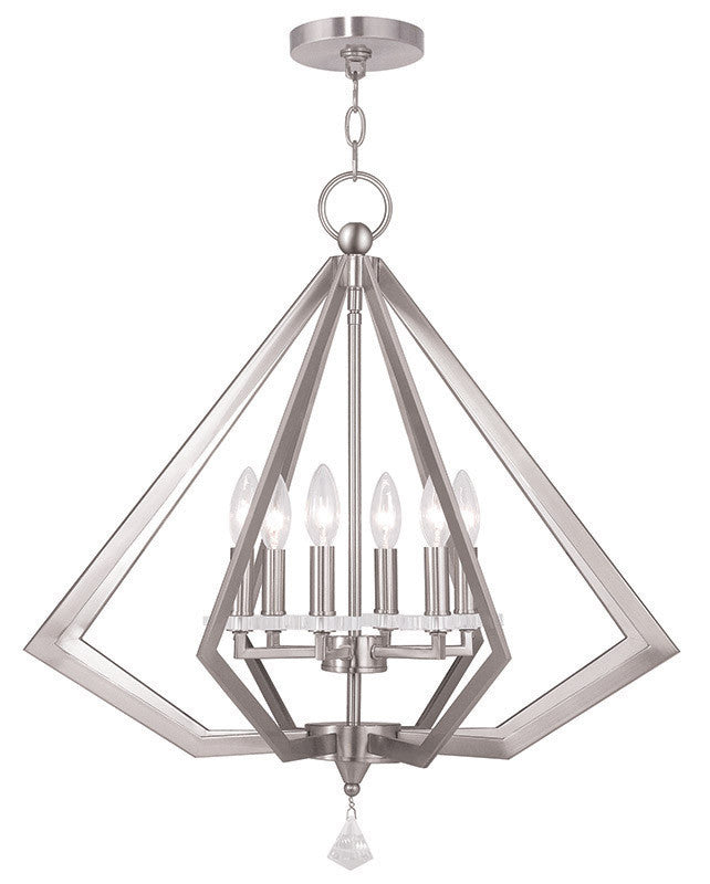 Livex Lighting Diamond Collection 6 Light Brushed Nickel Chandelier in Brushed Nickel 50666-91