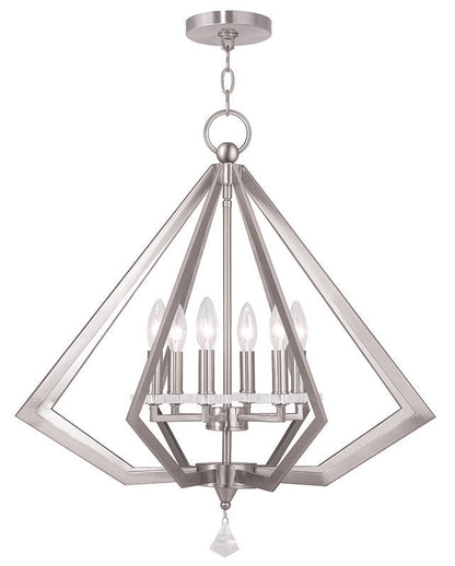 Livex Lighting Diamond Collection 6 Light Brushed Nickel Chandelier in Brushed Nickel 50666-91