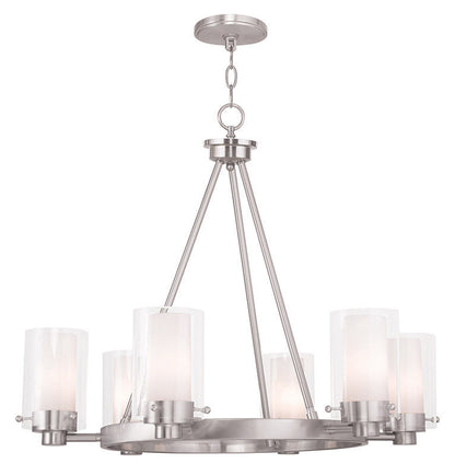 Livex Lighting Manhattan Collection 6 Light Brushed Nickel Chandelier in Brushed Nickel 50676-91