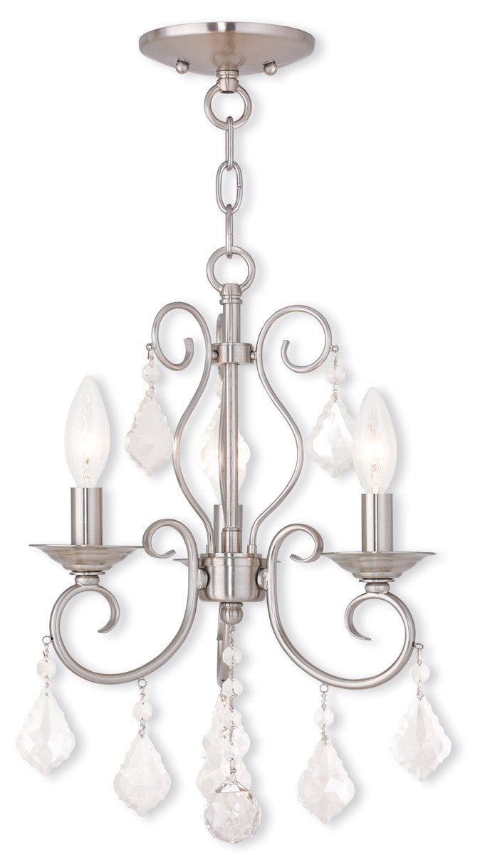 Livex Lighting Donatella Collection 3 Light BN Mini Chandelier/Ceiling Mount in Brushed Nickel 50763-91