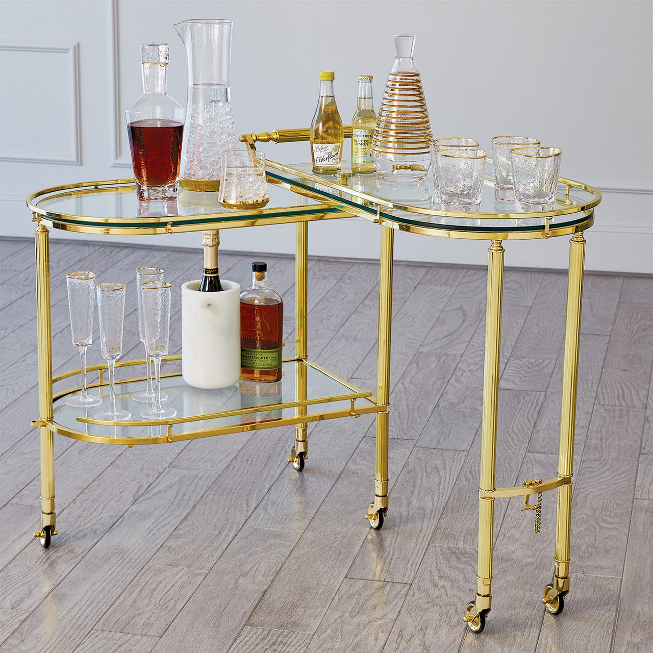 Global Views Gallery Folding Bar Cart Shiny Brass 9.93555