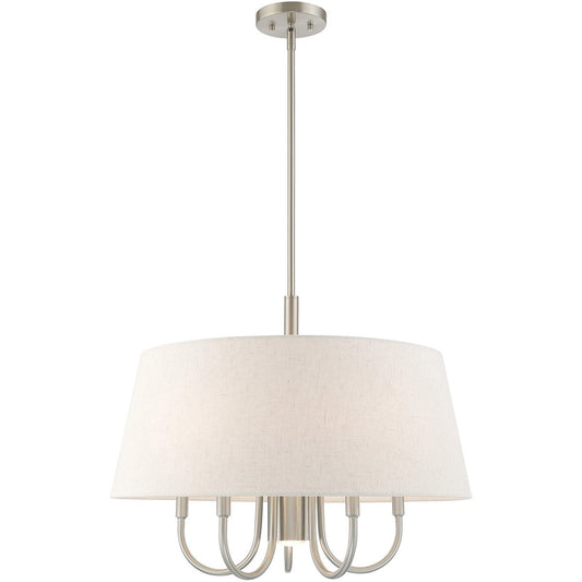 Livex Lighting Belclaire Collection 6 Lt Brushed Nickel Pendant Chandelier in Brushed Nickel 50805-91