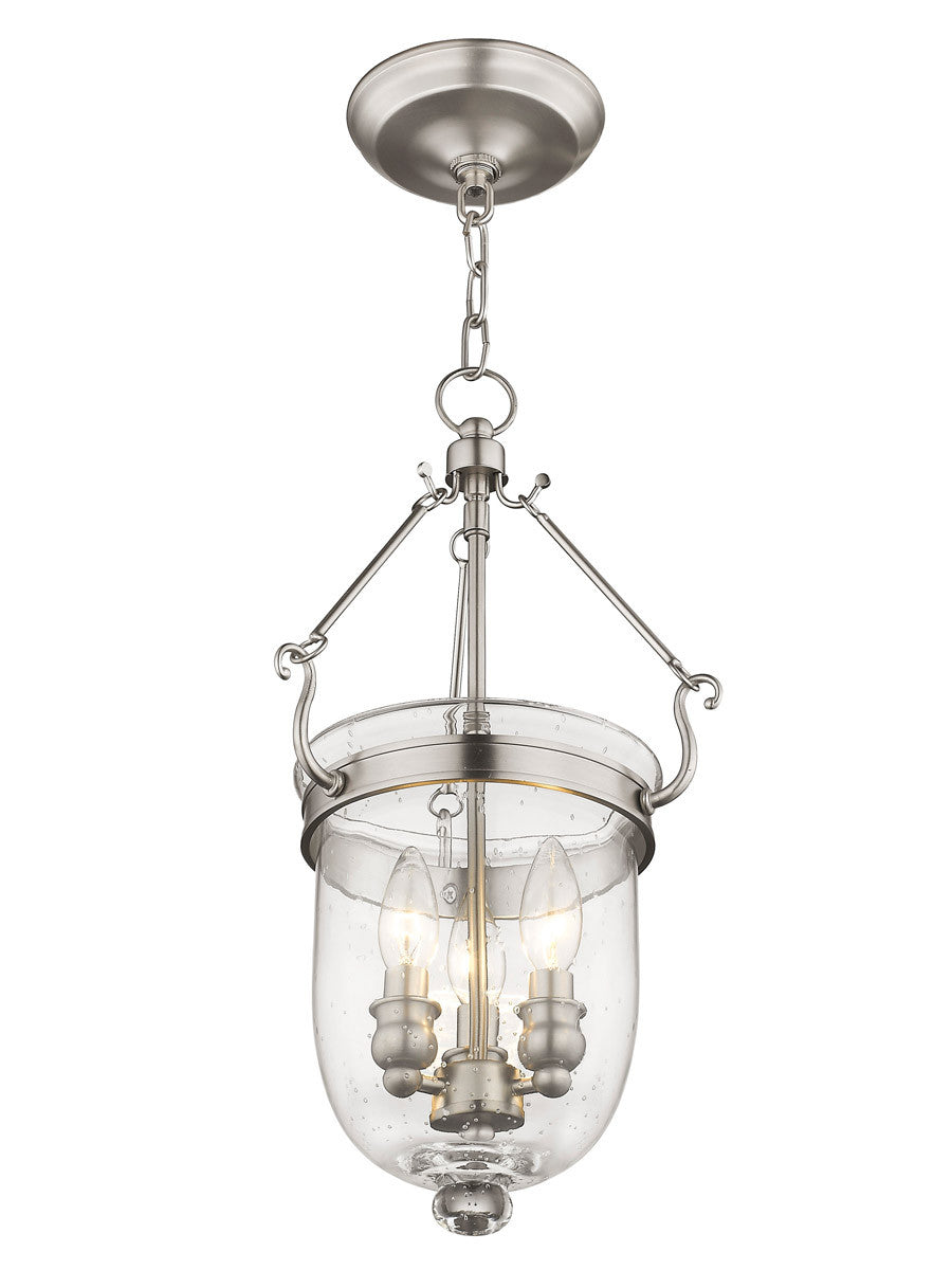 Livex Lighting Jefferson Collection 3 Light Brushed Nickel Chain Lantern  in Brushed Nickel 5083-91