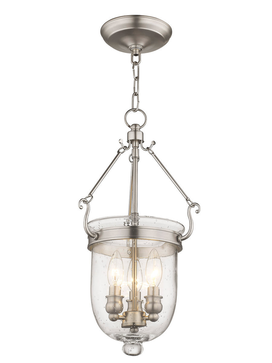 Livex Lighting Jefferson Collection 3 Light Brushed Nickel Chain Lantern  in Brushed Nickel 5083-91