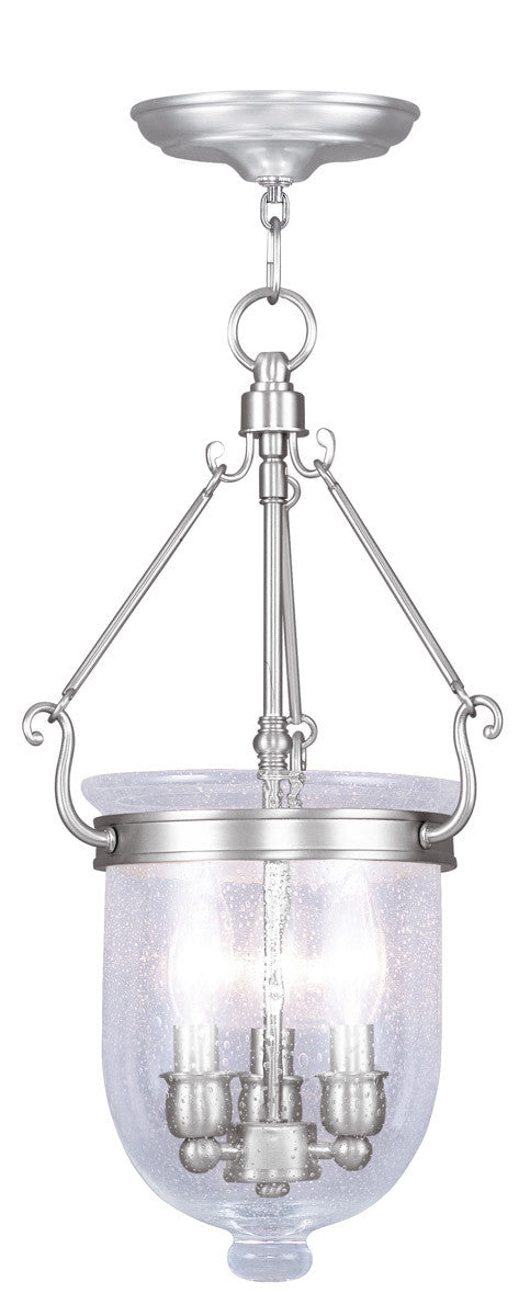 Livex Lighting Jefferson Collection 3 Light Brushed Nickel Chain Lantern  in Brushed Nickel 5083-91