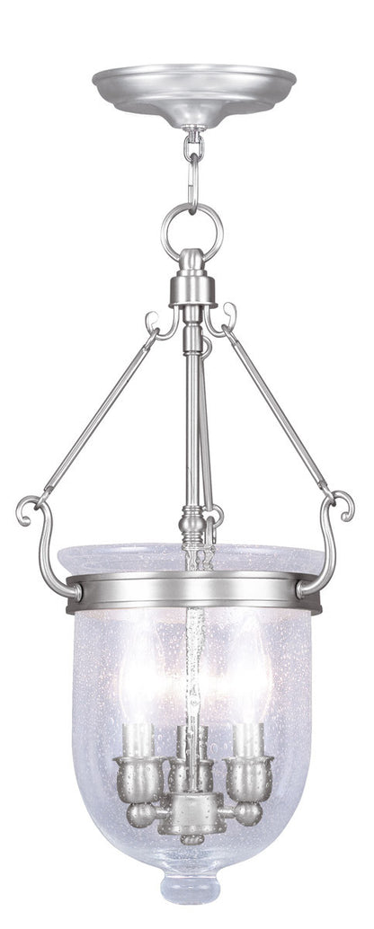 Livex Lighting Jefferson Collection 3 Light Brushed Nickel Chain Lantern  in Brushed Nickel 5083-91