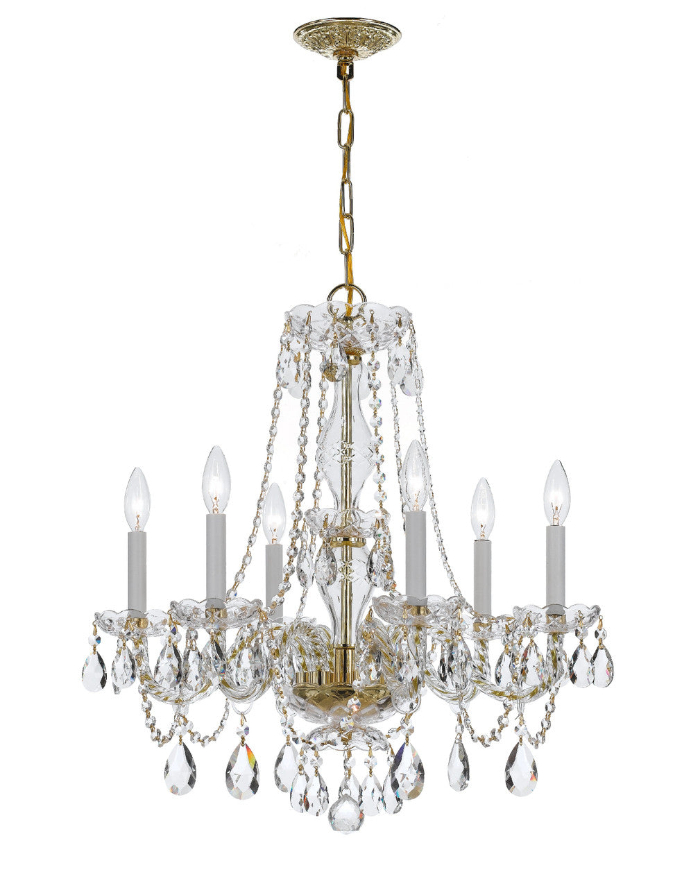 Crystorama Traditional Crystal 6 Light Swarovski Strass Crystal Polished Brass Chandelier 5086-PB-CL-S