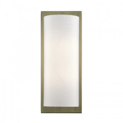 Livex Lighting Brenton 1 Light Antique Brass Large ADA Sconce with Hand Crafted Off-White Fabric Shade 50861-01