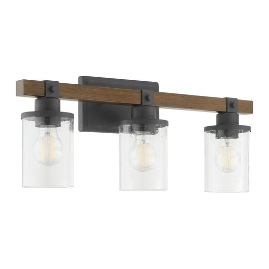 Quorum  Alpine 3 Light Vanity Wall Mount with Walnut Finish - Textured Black 5089-3-69