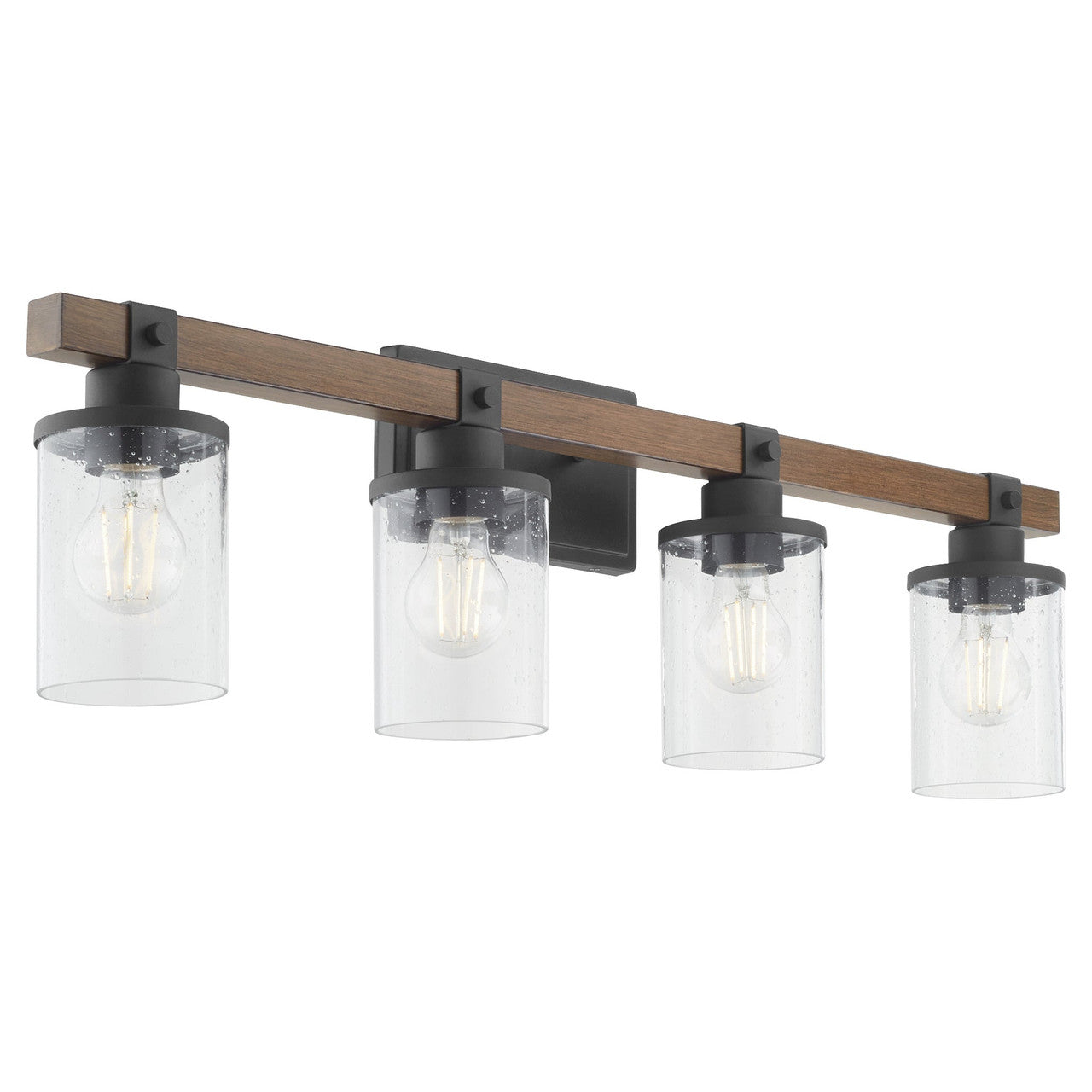 Quorum  Alpine 4 Light Vanity Wall Mount with Walnut Finish - Textured Black 5089-4-69