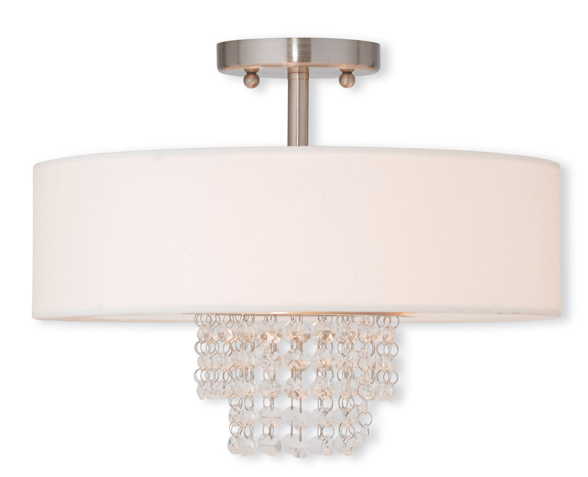 Livex Lighting Carlisle Collection 3 Light Brushed Nickel Ceiling Mount in Brushed Nickel 51027-91