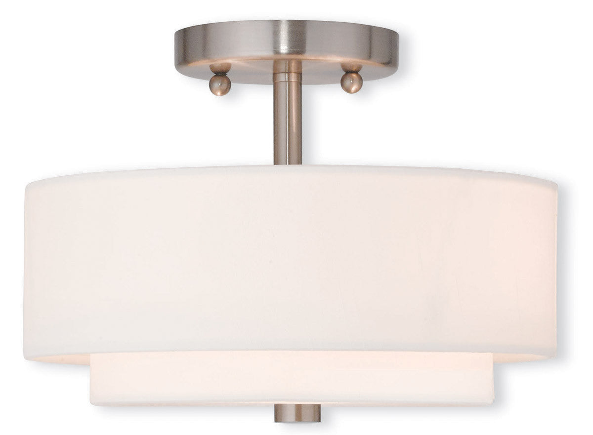 Livex Lighting Claremont Collection 2 Light Brushed Nickel Ceiling Mount in Brushed Nickel 51042-91