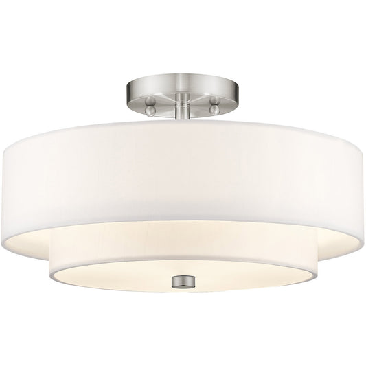 Livex Lighting Claremont Collection 3 Light Brushed Nickel Ceiling Mount in Brushed Nickel 51044-91