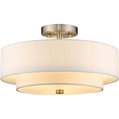 Livex Lighting Claremont Collection 3 Light Brushed Nickel Ceiling Mount in Brushed Nickel 51044-91