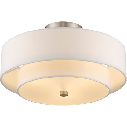 Livex Lighting Claremont Collection 3 Light Brushed Nickel Ceiling Mount in Brushed Nickel 51044-91