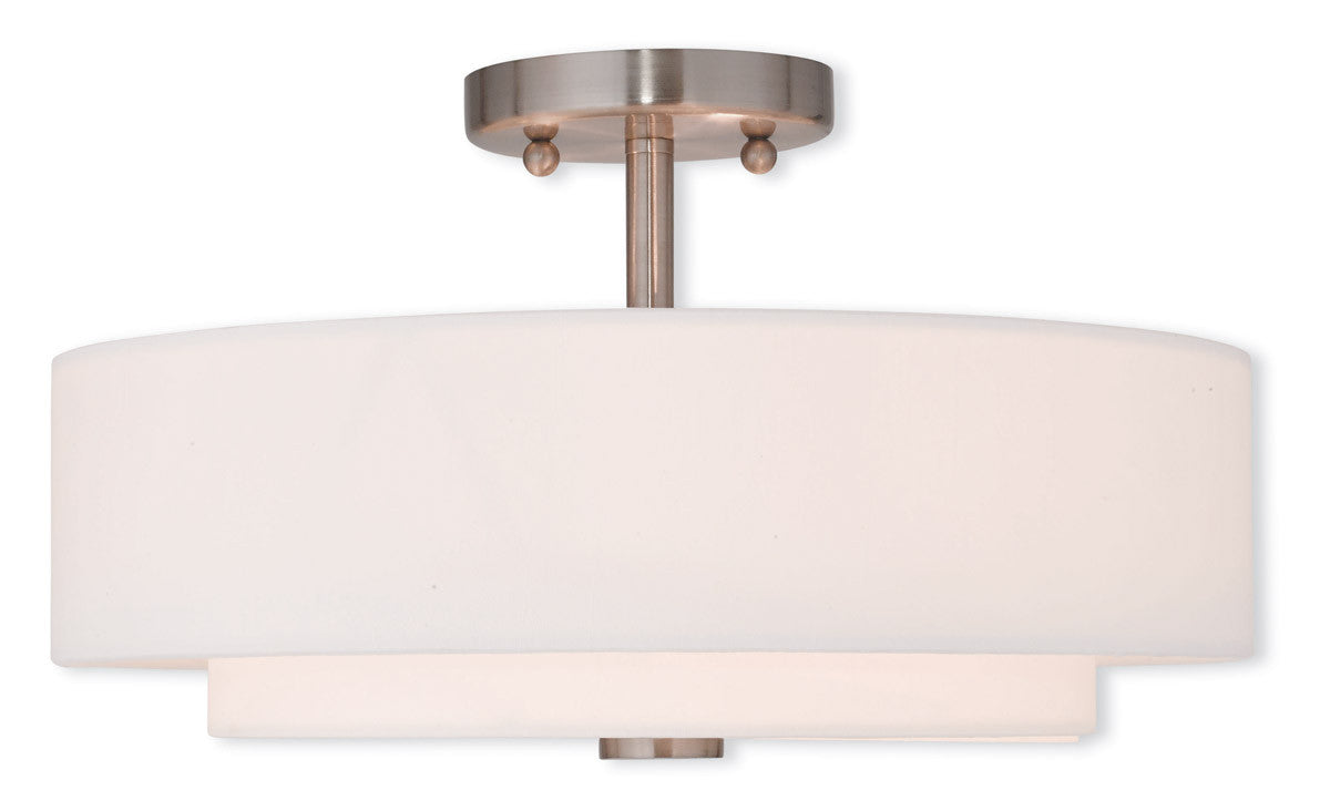 Livex Lighting Claremont Collection 3 Light Brushed Nickel Ceiling Mount in Brushed Nickel 51044-91