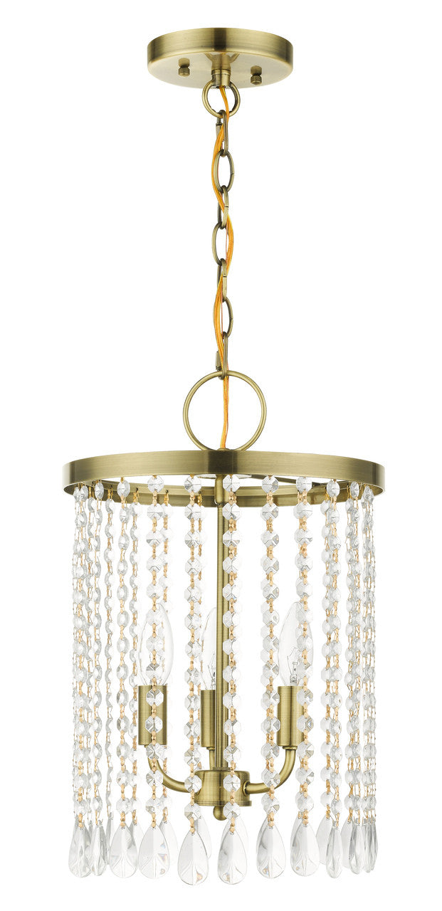 Livex Lighting Elizabeth Collection  3 Light Antique Brass Pendant Chandelier in Antique Brass 51060-01