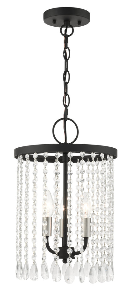 Livex Lighting Elizabeth Collection  3 Light Black Pendant Chandelier in Black with Brushed Nickel Accents 51060-04