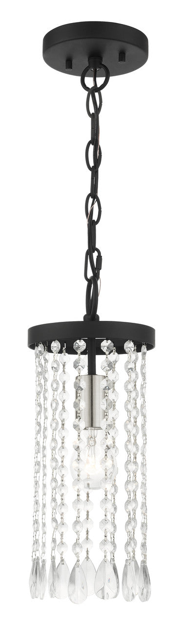 Livex Lighting Elizabeth Collection  1 Light Black Single Pendant  in Black with Brushed Nickel Accents 51062-04