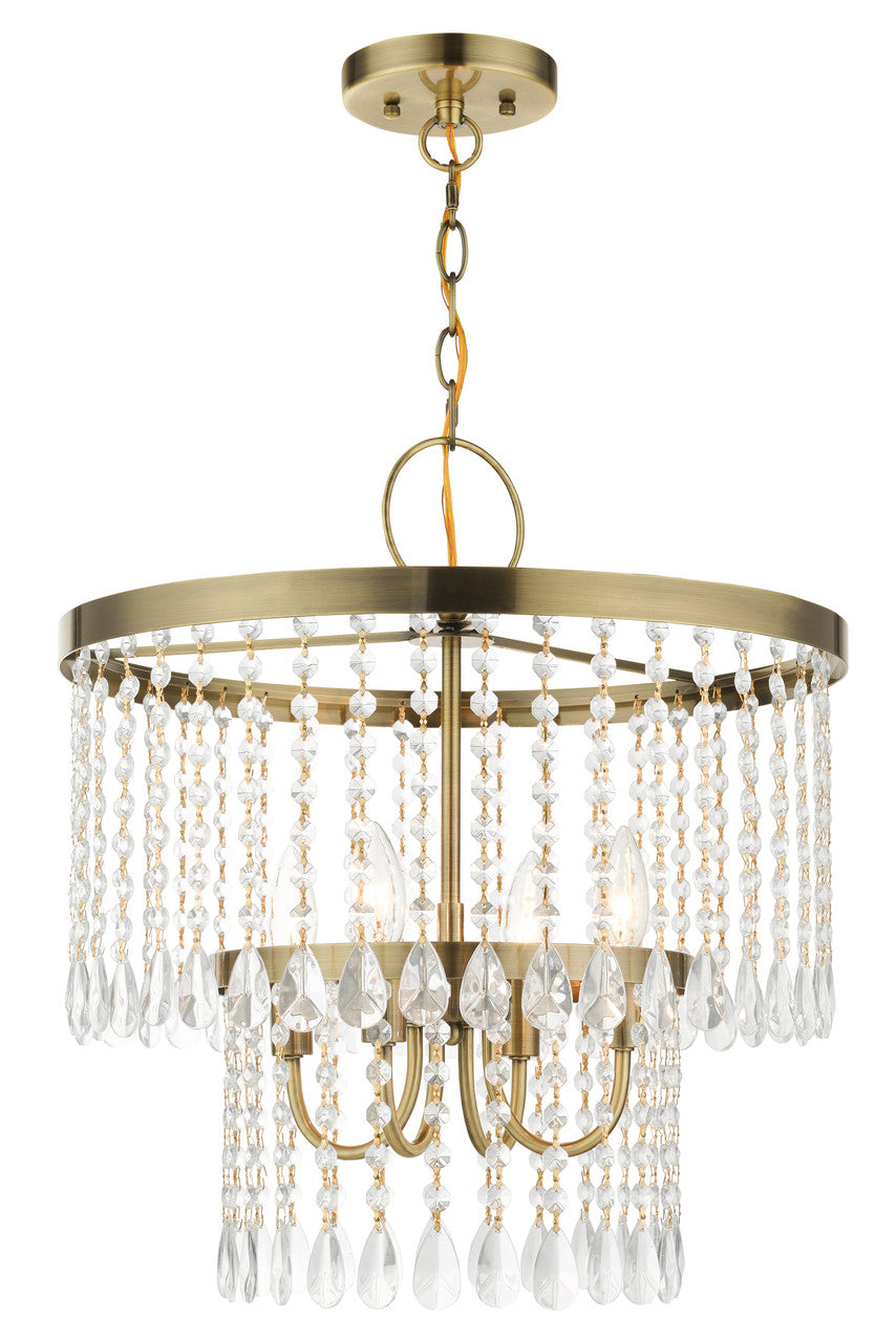 Livex Lighting Elizabeth Collection  4 Light Antique Brass Pendant Chandelier in Antique Brass 51064-01