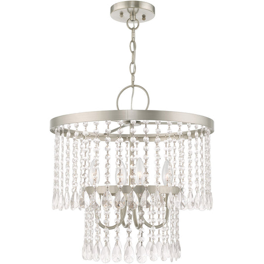 Livex Lighting Elizabeth Collection 4 Lt Brushed Nickel Pendant Chandelier in Brushed Nickel 51064-91