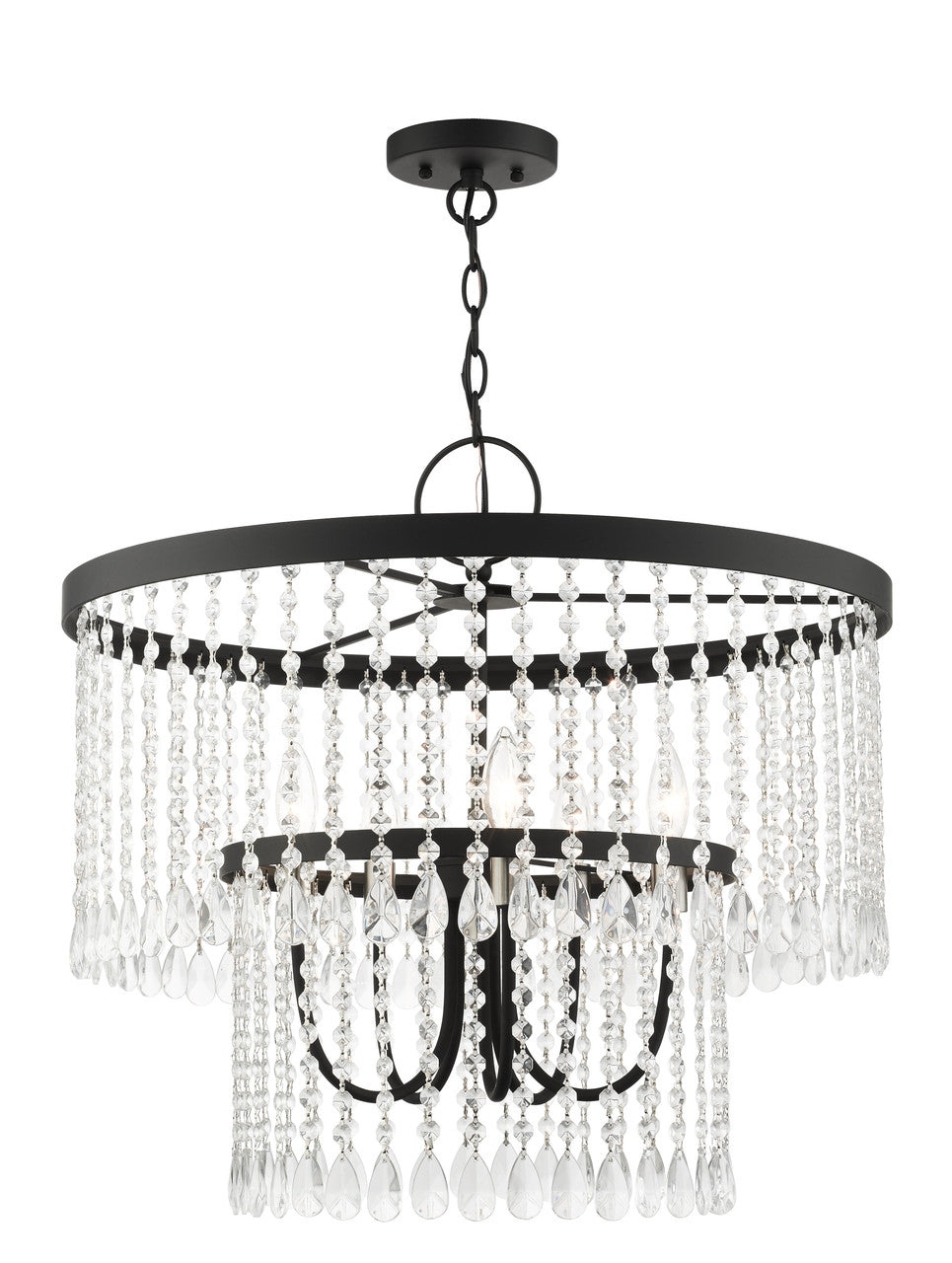 Livex Lighting Elizabeth Collection  5 Light Black Pendant Chandelier in Black with Brushed Nickel Accents 51065-04