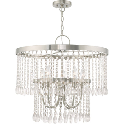 Livex Lighting Elizabeth Collection 5 Lt Brushed Nickel Pendant Chandelier in Brushed Nickel 51065-91