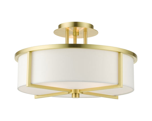 Livex Lighting Wesley Collection  3 Light Satin BrassSemi Flush in Satin Brass  51074-12