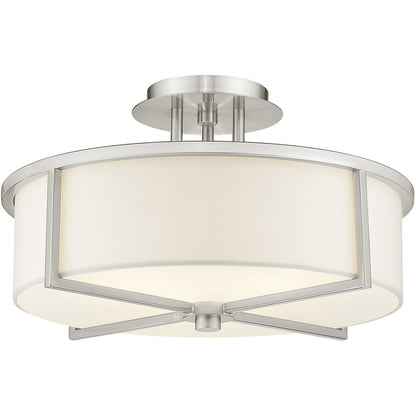 Livex Lighting Wesley Collection 3 Light Brushed Nickel Ceiling Mount in Brushed Nickel 51074-91