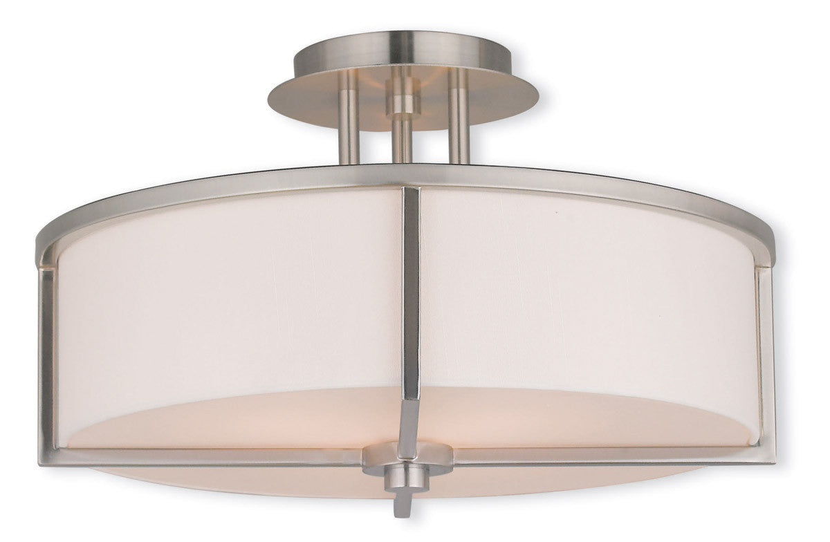 Livex Lighting Wesley Collection 3 Light Brushed Nickel Ceiling Mount in Brushed Nickel 51074-91