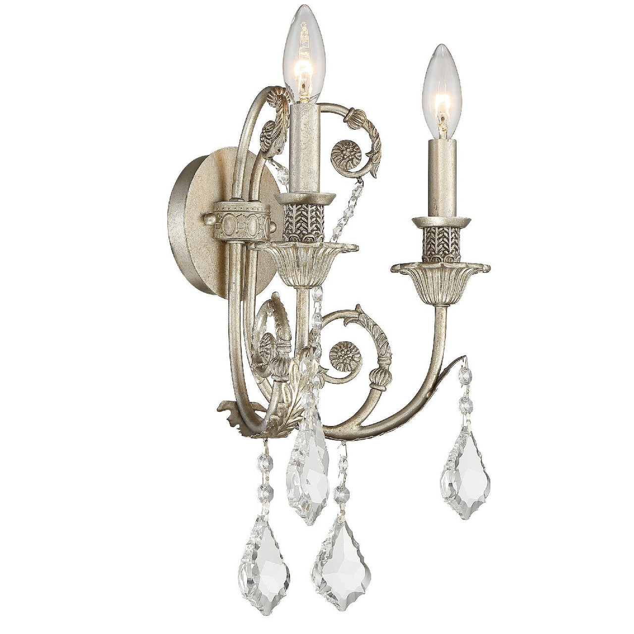 Crystorama Regis 2 Light Hand Cut Crystal Olde Silver Wall Mount 5112-OS-CL-MWP