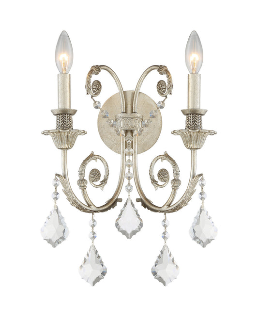 Crystorama Regis 2 Light Hand Cut Crystal Olde Silver Wall Mount 5112-OS-CL-MWP