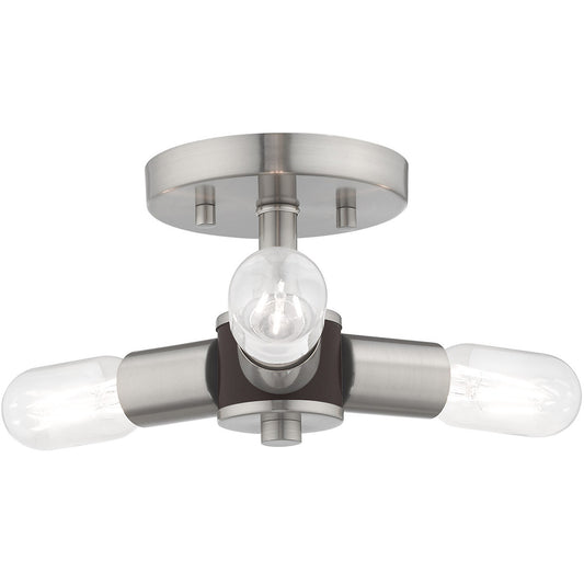 Livex Lighting Copenhagen Collection 3 Lt Brushed Nickel Ceiling Mount in Brushed Nickel 51137-91