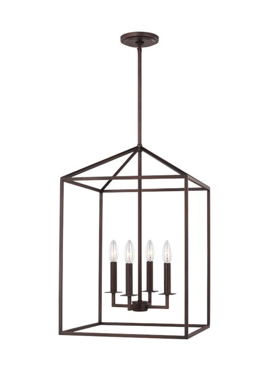 Generation Lighting Perryton transitional 4-light indoor dimmable medium ceiling pendant hanging chandelier light in bronze finish 5115004-710