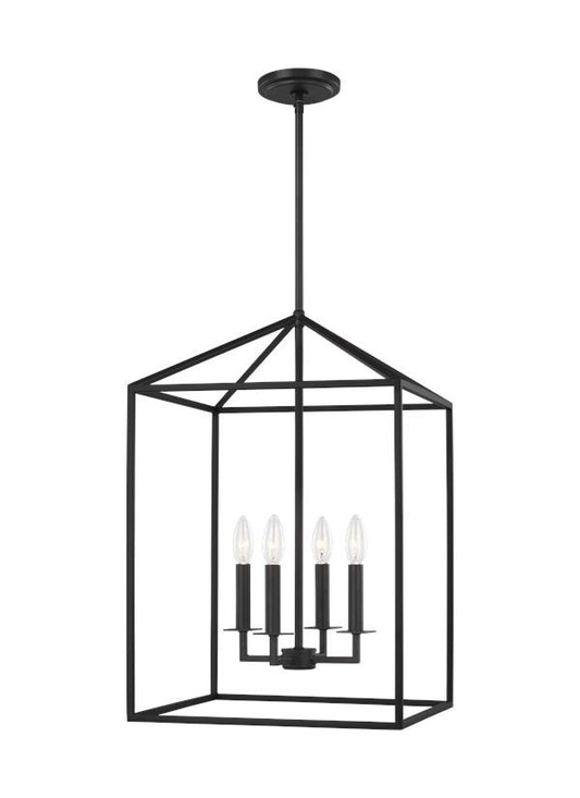 Generation Lighting Perryton transitional 4-light LED indoor dimmable medium ceiling pendant hanging chandelier light in midnight black finish 5115004EN-112