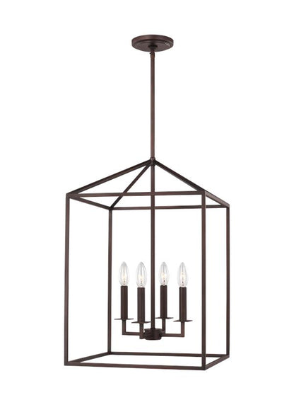 Generation Lighting Perryton transitional 4-light LED indoor dimmable medium ceiling pendant hanging chandelier light in bronze finish 5115004EN-710