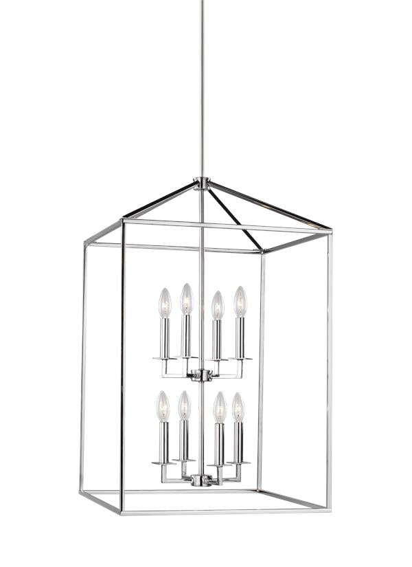 Generation Lighting Perryton transitional 8-light indoor dimmable large ceiling pendant hanging chandelier light in chrome silver finish 5115008-05