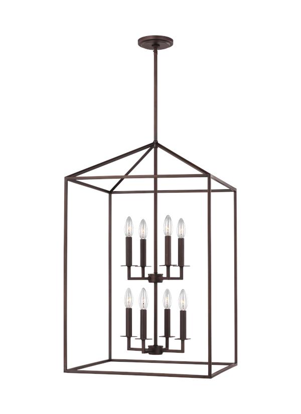 Generation Lighting Perryton transitional 8-light indoor dimmable large ceiling pendant hanging chandelier light in bronze finish 5115008-710