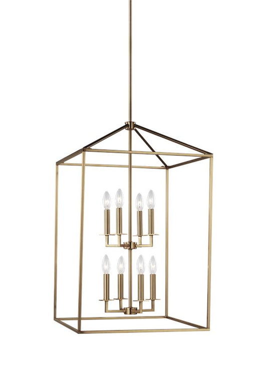 Generation Lighting Perryton transitional 8-light indoor dimmable large ceiling pendant hanging chandelier light in satin brass gold finish 5115008-848