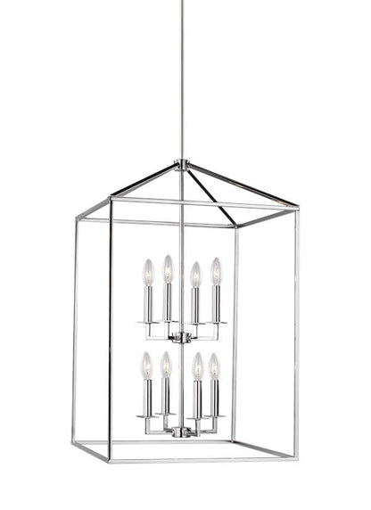 Generation Lighting Perryton transitional 8-light LED indoor dimmable large ceiling pendant hanging chandelier light in chrome silver finish 5115008EN-05