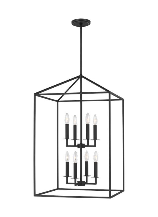 Generation Lighting Perryton transitional 8-light LED indoor dimmable large ceiling pendant hanging chandelier light in midnight black finish 5115008EN-112