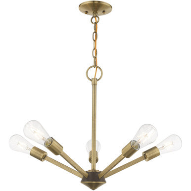 Livex Lighting Prague Collection 5 Lt Antique Brass Chandelier  in Antique Brass with Bronze Accents 51155-01