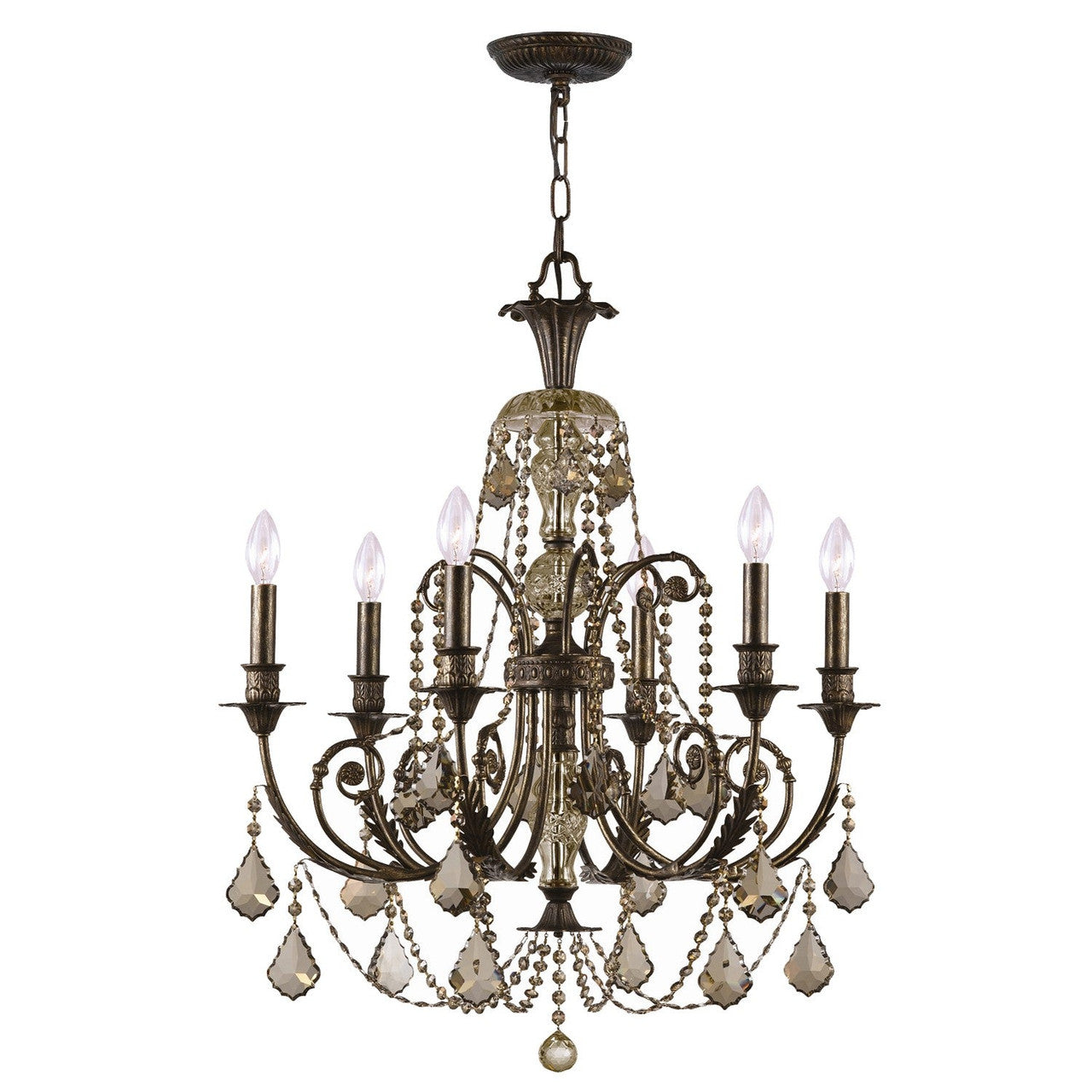 Crystorama Regis 6 Light Golden Teak Crystal English Bronze Chandelier 5116-EB-GT-MWP