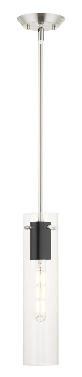 Livex Lighting Beckett Collection  1 Light Brushed Nickel Pendant in Brushed Nickel & Black 51160-91