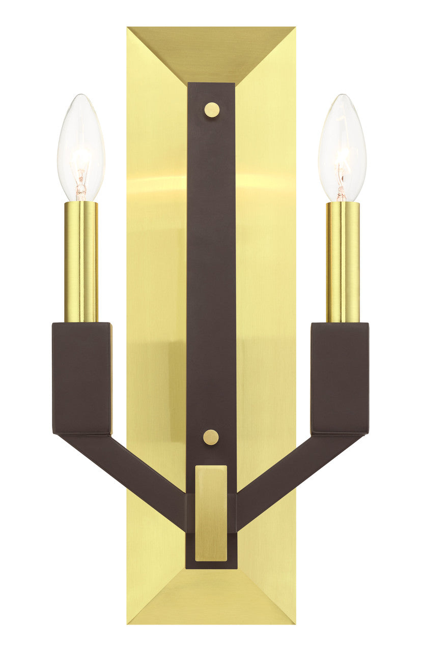 Livex Lighting Beckett Collection  2 Light Satin BrassADA Double Sconce in Satin Brass and Bronze 51162-12