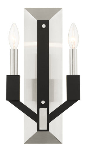 Livex Lighting Beckett Collection  2 Light Brushed Nickel ADA Double Sconce in Brushed Nickel & Black 51162-91