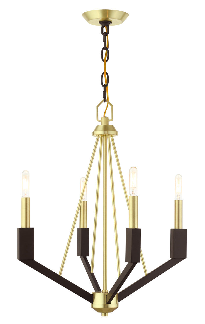 Livex Lighting Beckett Collection  4 Light Satin Brass Chandelier in Satin Brass and Bronze 51164-12