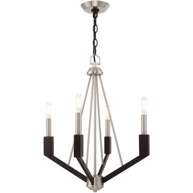 Livex Lighting Beckett Collection 4 Lt Brushed Nickel & Black Mini Chandelier in Brushed Nickel & Black 51164-91